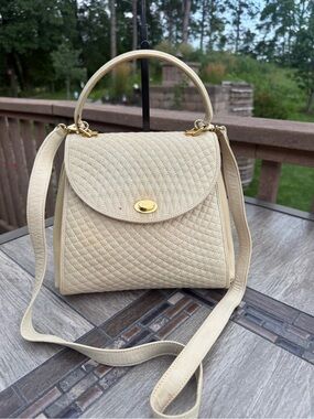 Bally Quilted Cream Top-Handle Satchel with Gold Hardware